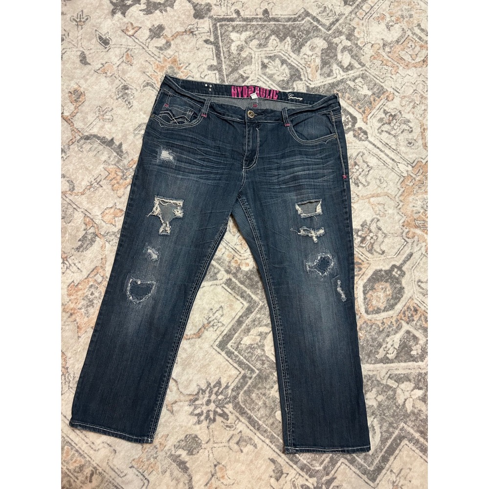 Hydraulic Distressed Dark Wash Cropped Straight Leg Jeans Size 17/18 M73906
